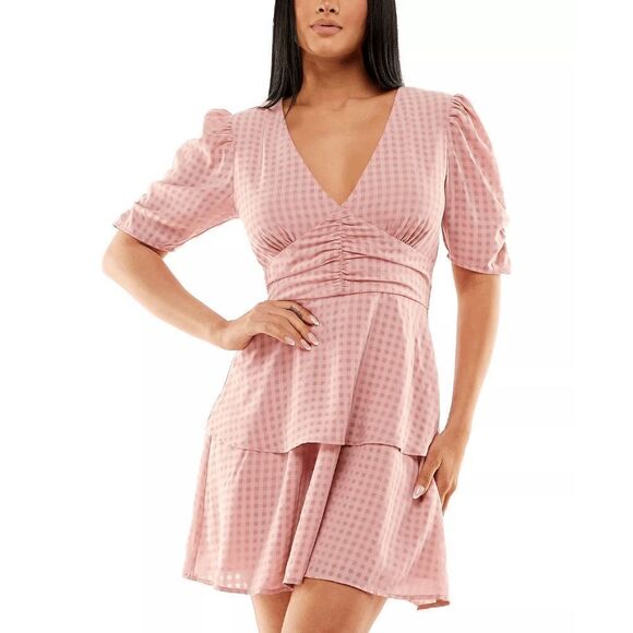 SPEECHLESS Juniors' Printed Tiered Puff-Sleeve Dress Size XXS - Picture 1 of 5